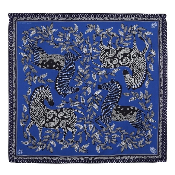 Inoui Editions Zack Zebra 100 % Silk Scarf Blue - Picture 1 of 13